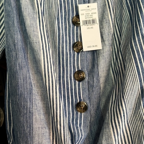 AMERICAN EAGLE OUTFITTERS Denim Striped Cropped Tie-Front L/S Blouse, Sz XS, NWT - Picture 5 of 7